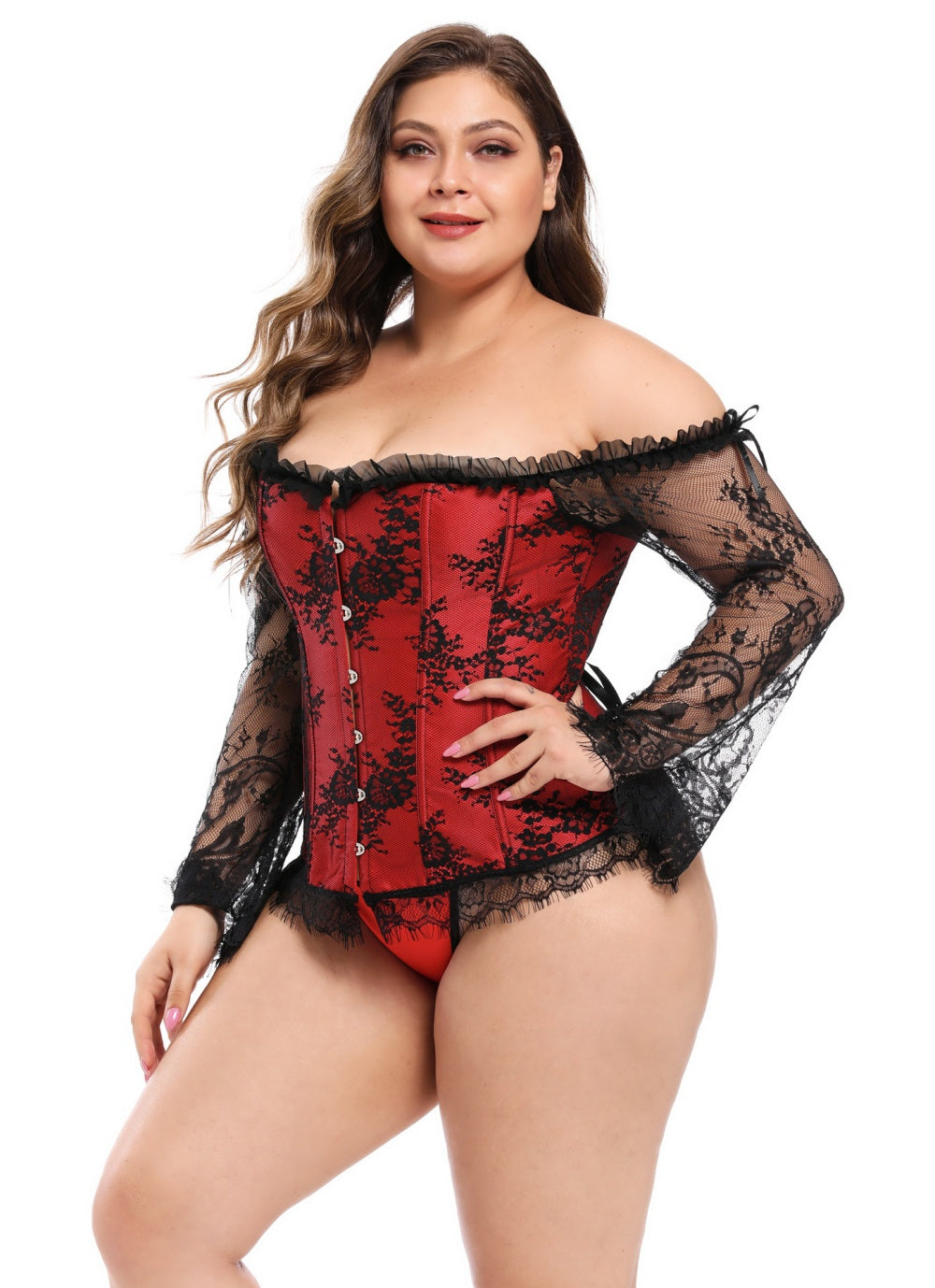 CORSET ROUGE PUNK GOTHIQUE DENTELLE