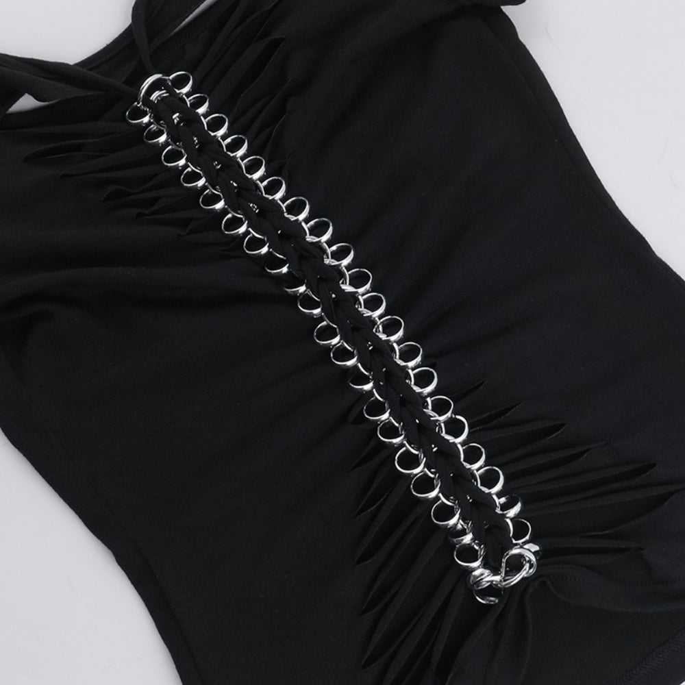 T SHIRT PUNK ANNEAUX AU DOS