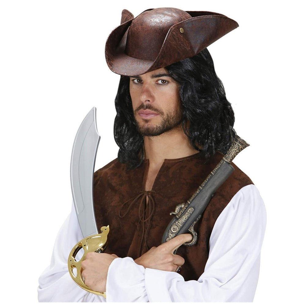 CHAPEAU PIRATE MARRON PU TRICORNE MEDIEVAL CARNAVAL