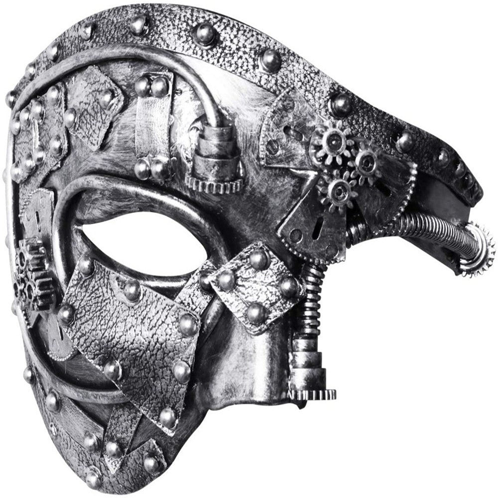 MASQUE MIXTE ENGRENAGE STEAMPUNK ARGENTE