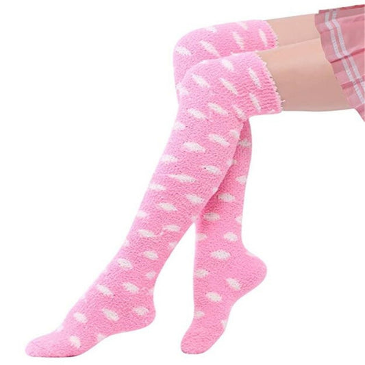 CHAUSSETTES ROSES MONTANTES VELOURS CORAIL