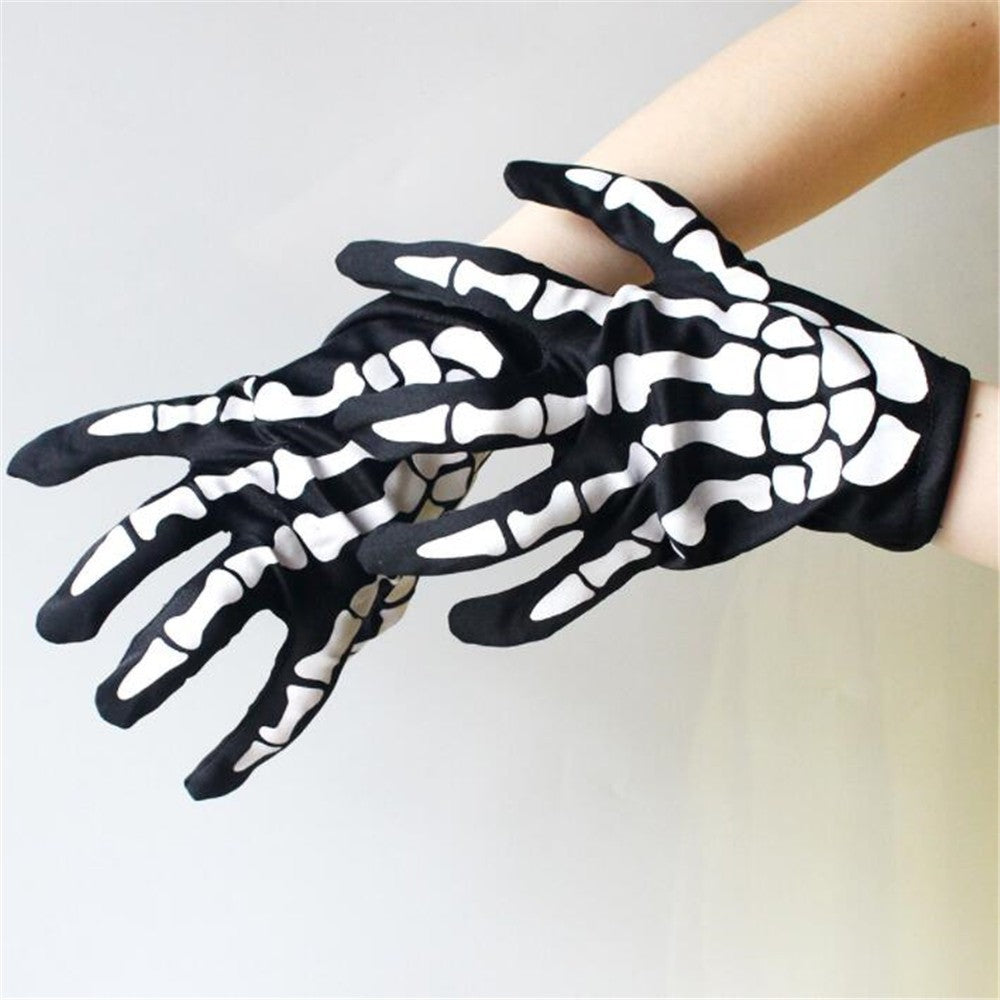 GANTS SQUELETTES NOIR HALLOWEEN DEGUISEMENT FESTIVAL