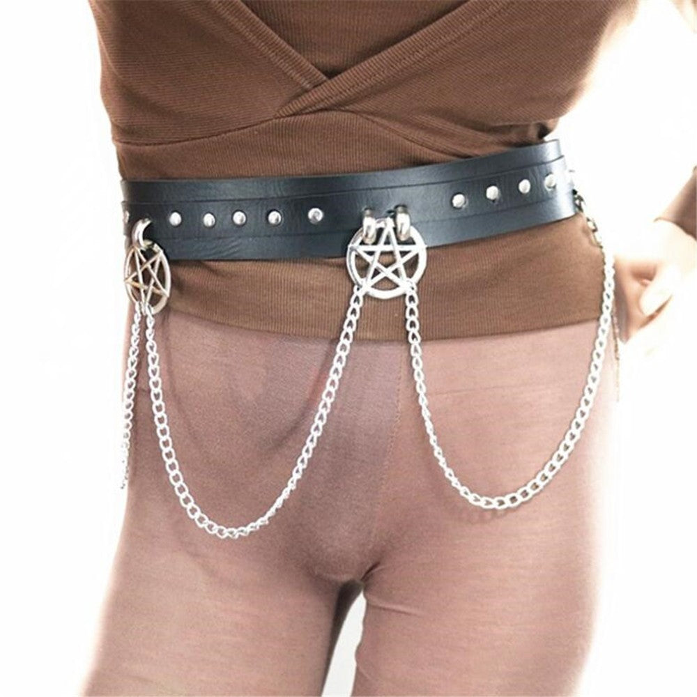 CEINTURE HARNAIS CHAINE PUNK FEMME PENTAGRAMME