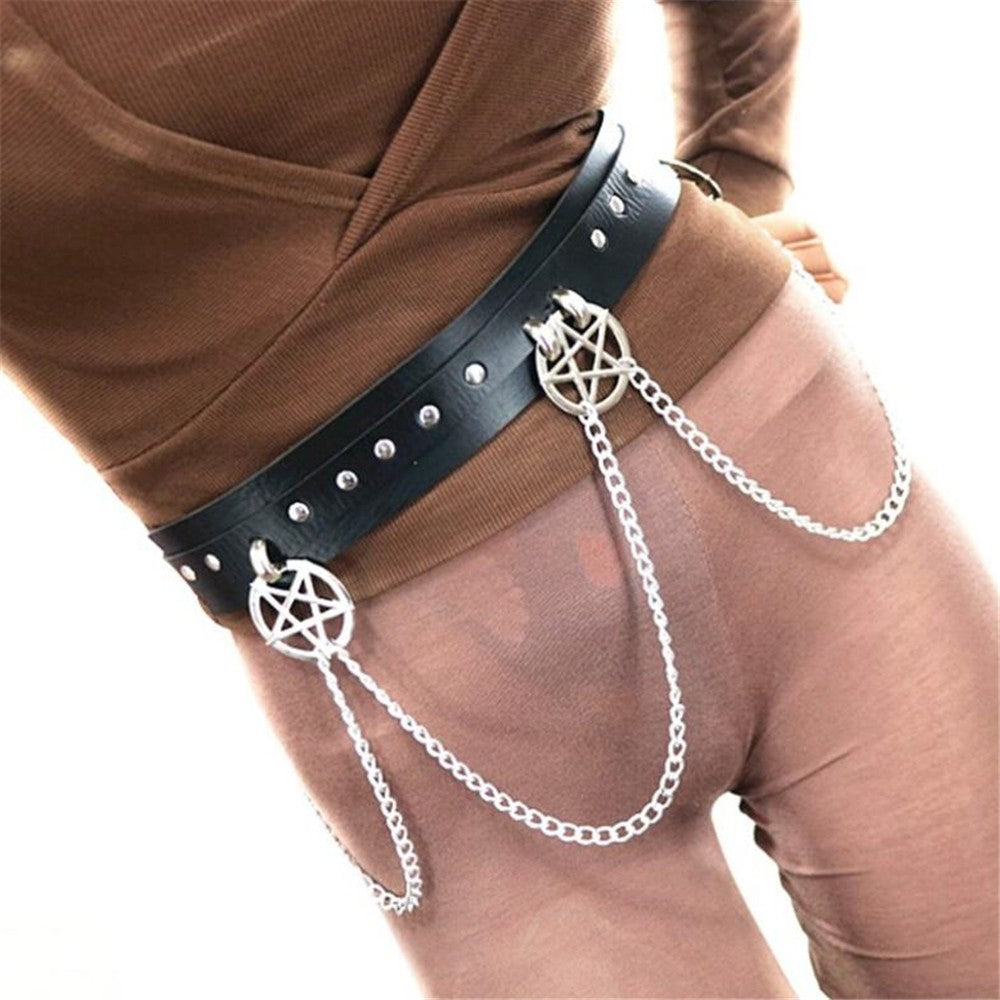 CEINTURE HARNAIS CHAINE PUNK FEMME PENTAGRAMME