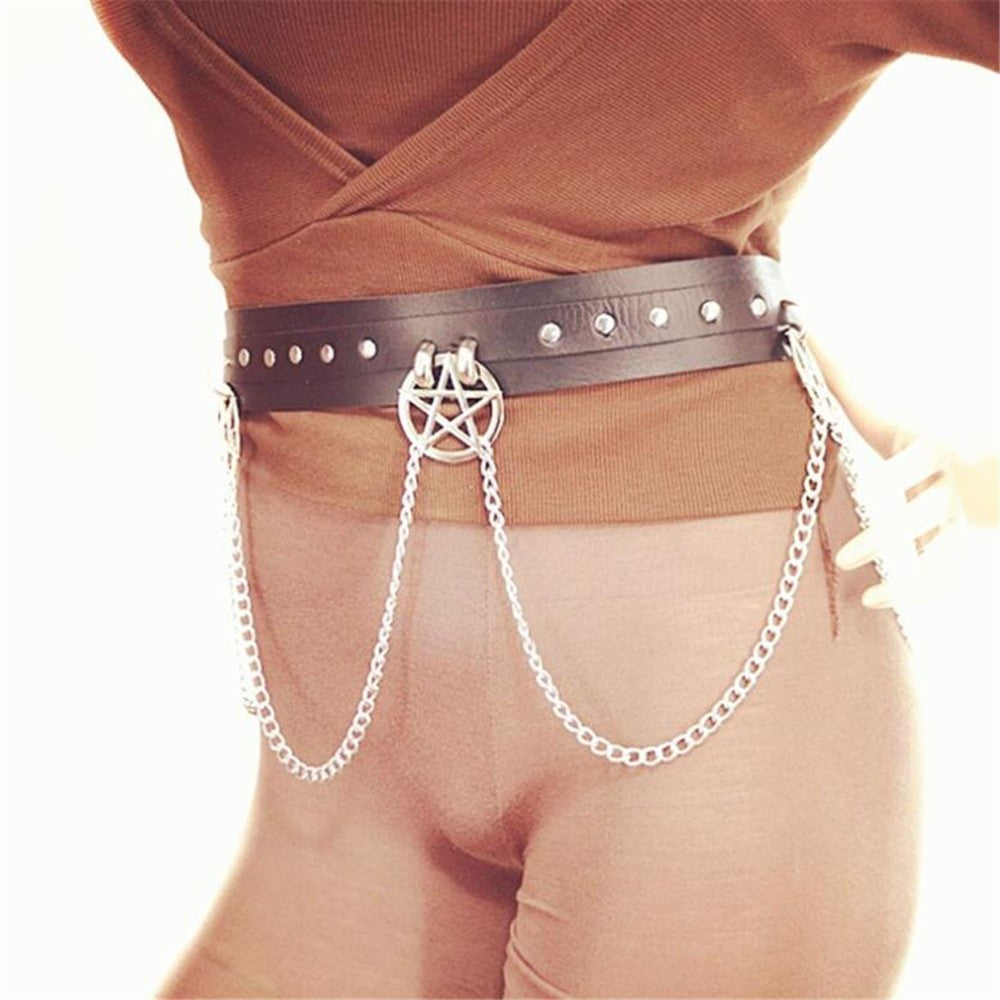 CEINTURE HARNAIS CHAINE PUNK FEMME PENTAGRAMME