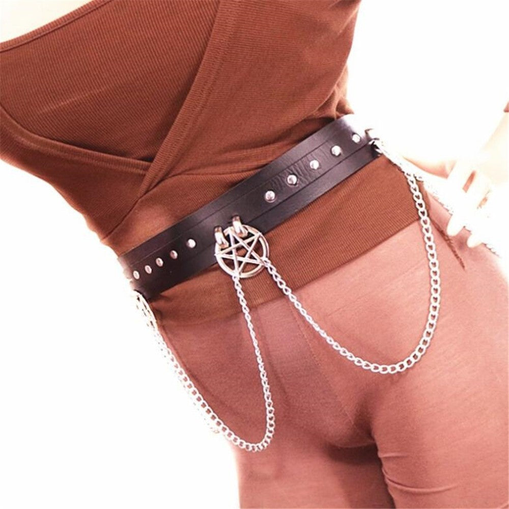 CEINTURE HARNAIS CHAINE PUNK FEMME PENTAGRAMME