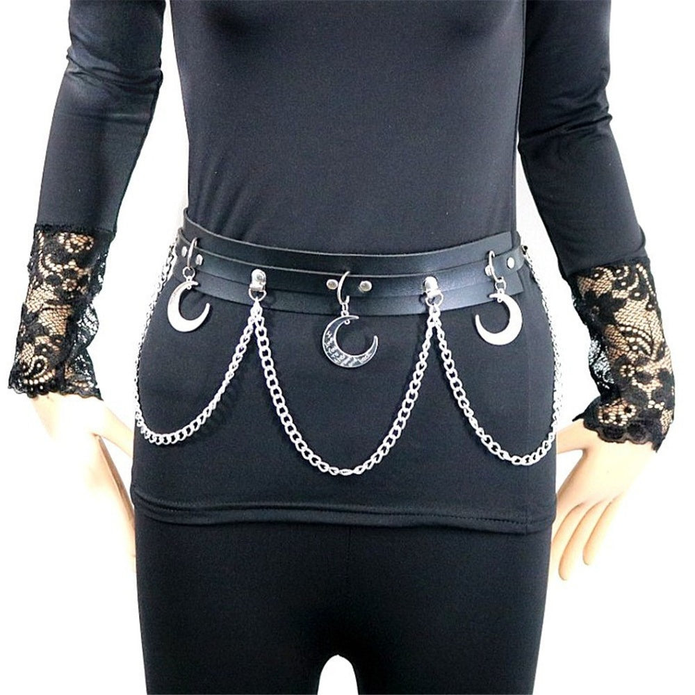 CEINTURE CHAINE LUNE GOTH NOIR