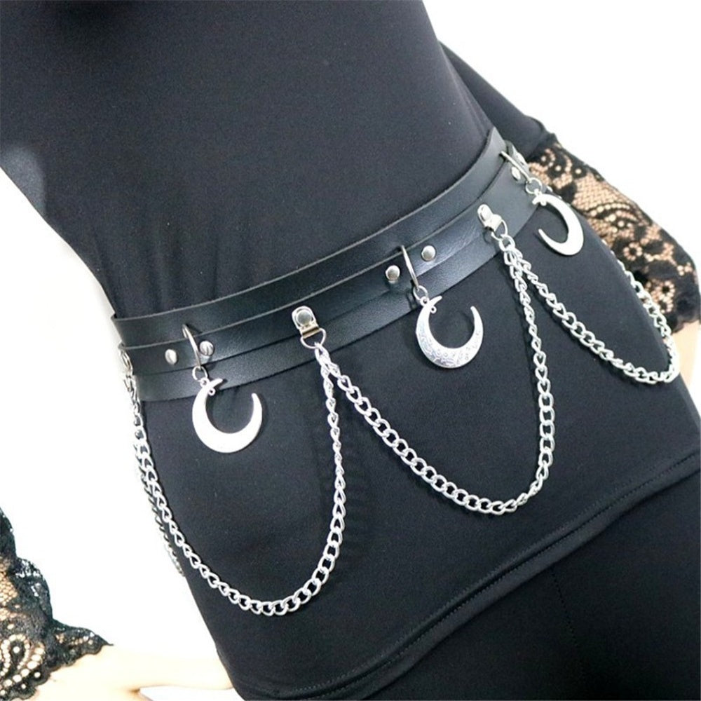 CEINTURE CHAINE LUNE GOTH NOIR