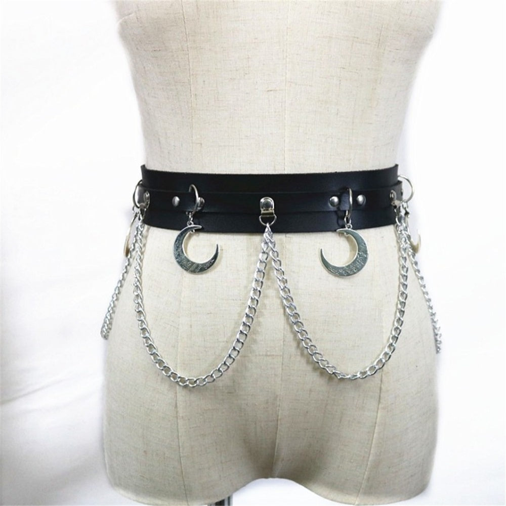 CEINTURE CHAINE LUNE GOTH NOIR