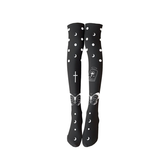 CHAUSSETTES LOLITA PUNK CROIX PAPILLON MONTANTES FEMME