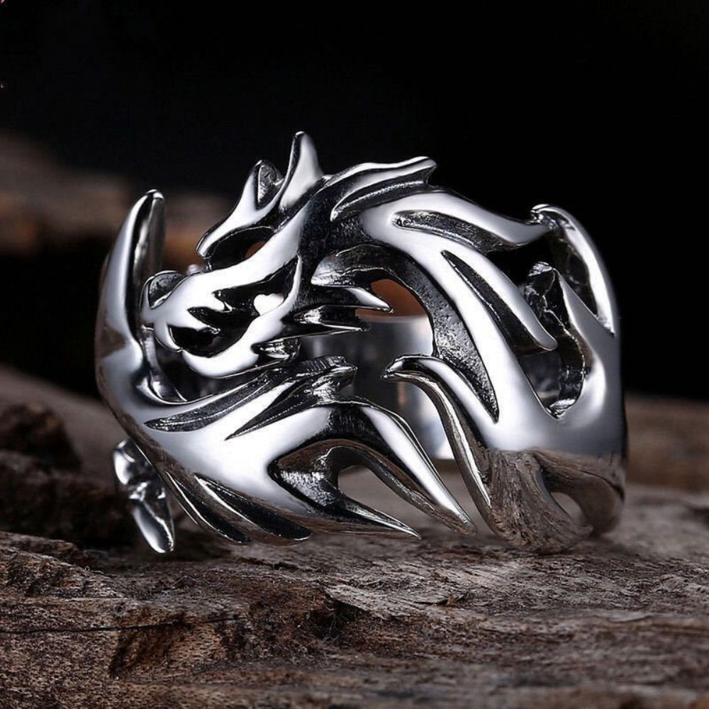 BAGUE DRAGON FLAMME EN ARGENT 925