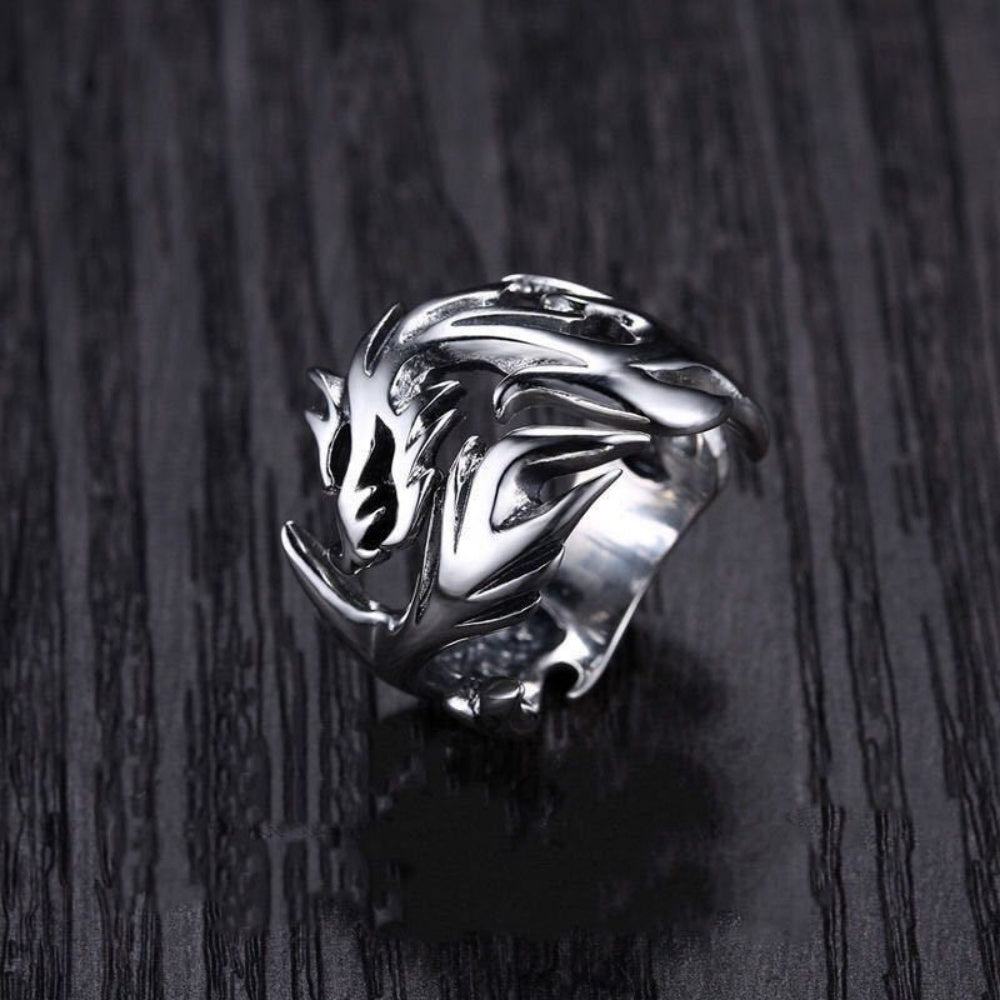 BAGUE DRAGON FLAMME EN ARGENT 925