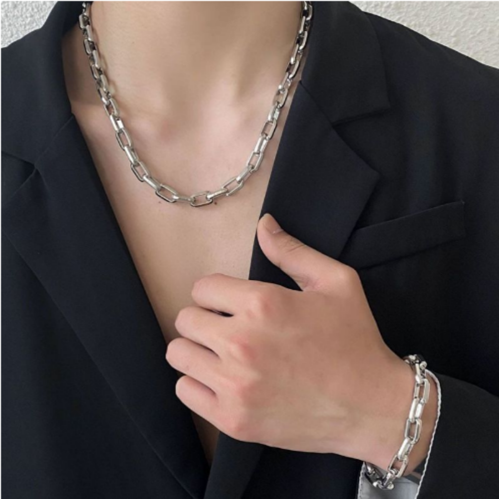 BRACELET GROSSE MAILLE ACIER TITANE