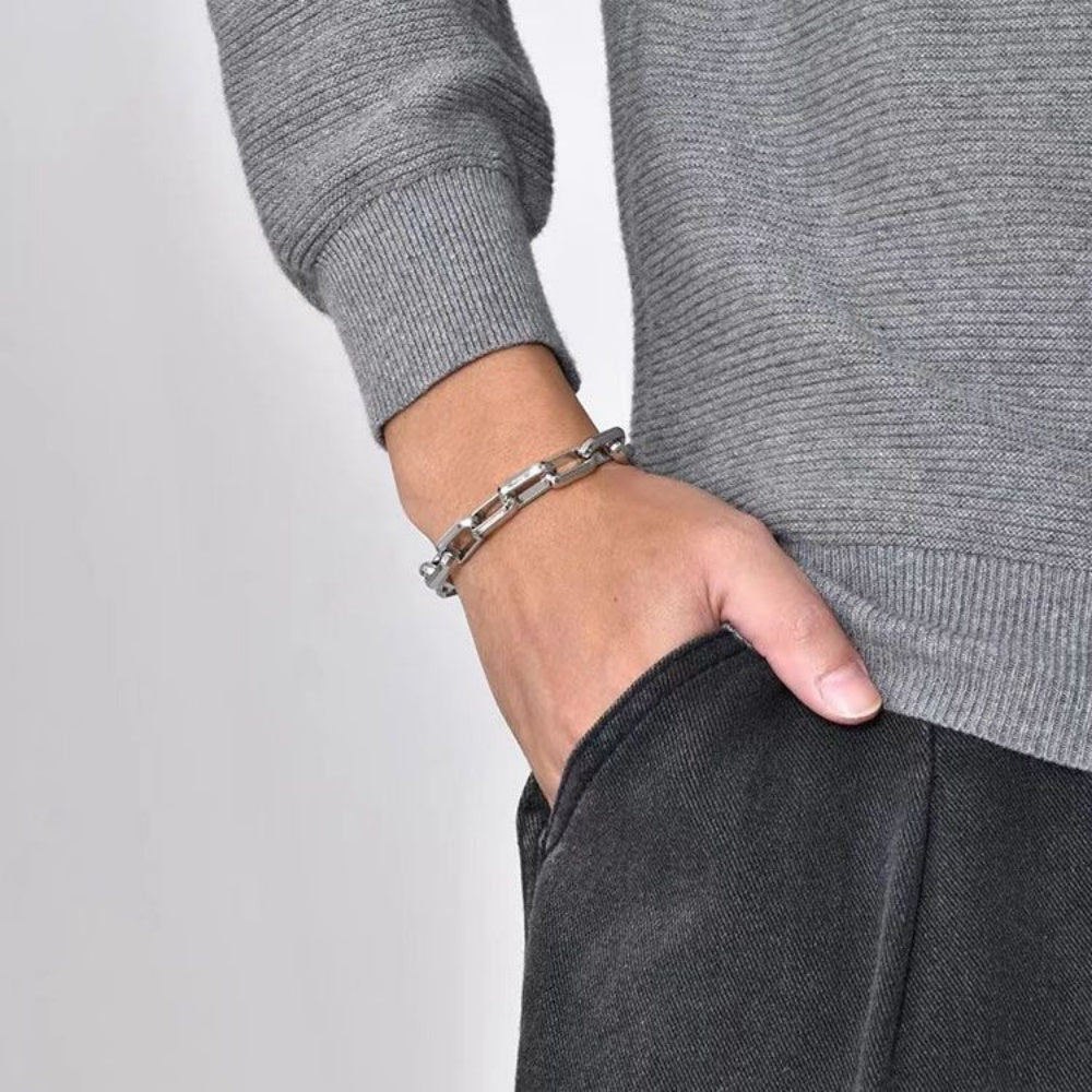 BRACELET GROSSE MAILLE ACIER TITANE