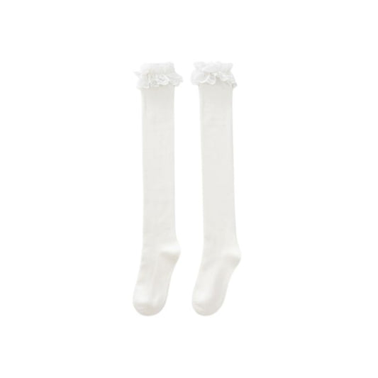 CHAUSSETTES MONTANTES DENTELLE BLANCHE NOEUD BLANC