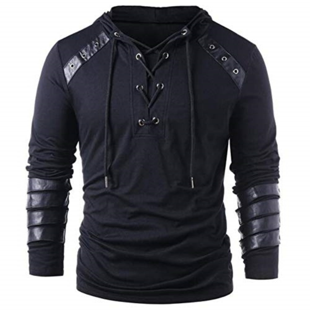 SWEAT A CAPUCHE CHEVALIER MEDIEVAL NOIR CORDON