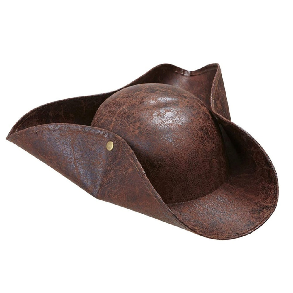 CHAPEAU PIRATE MARRON PU TRICORNE MEDIEVAL CARNAVAL