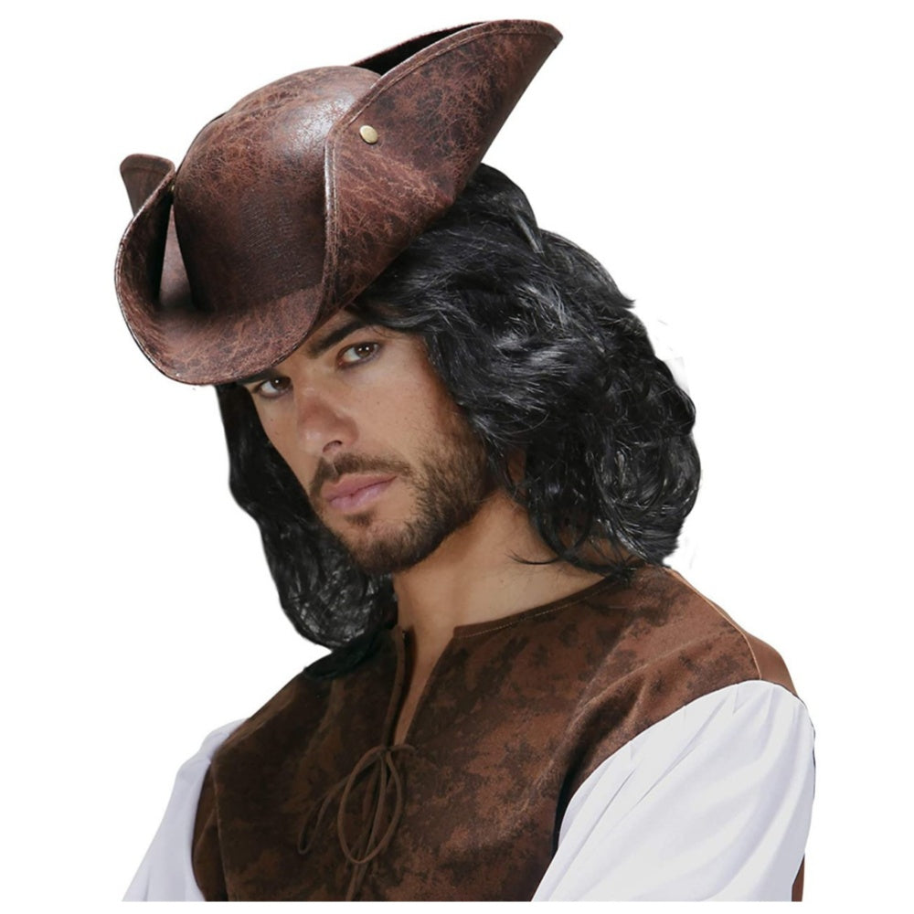 CHAPEAU PIRATE MARRON PU TRICORNE MEDIEVAL CARNAVAL