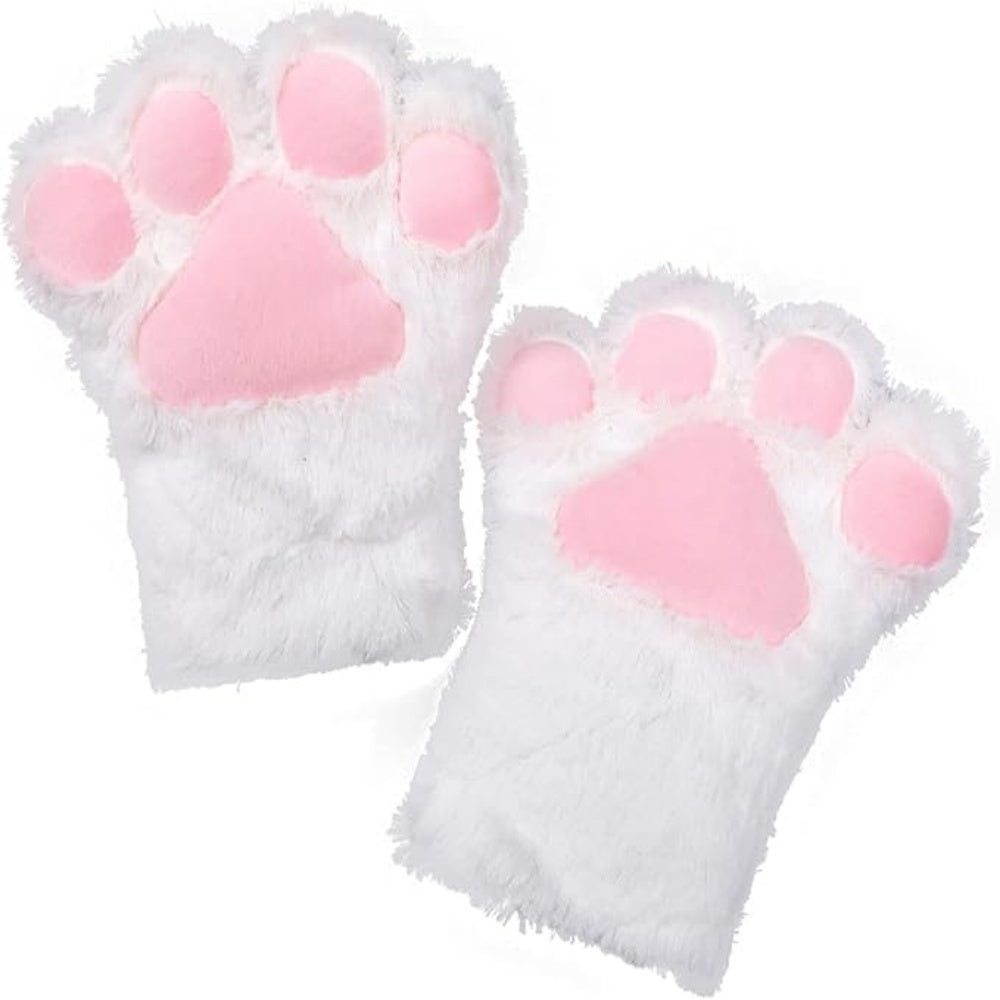 PAIRE GANTS PATTE CHAT NEKO BLANC