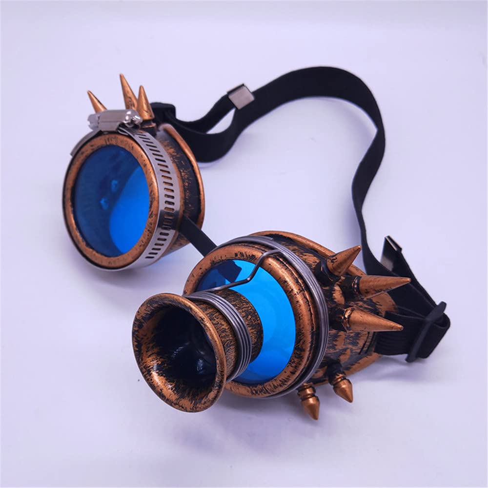 LUNETTES GOGGLES CLOUS SOUDURE STEAMPUNK CYBER BRONZE AVEC LOUPE