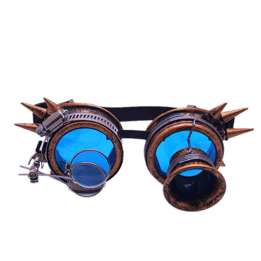 LUNETTES GOGGLES CLOUS SOUDURE STEAMPUNK CYBER BRONZE AVEC LOUPE