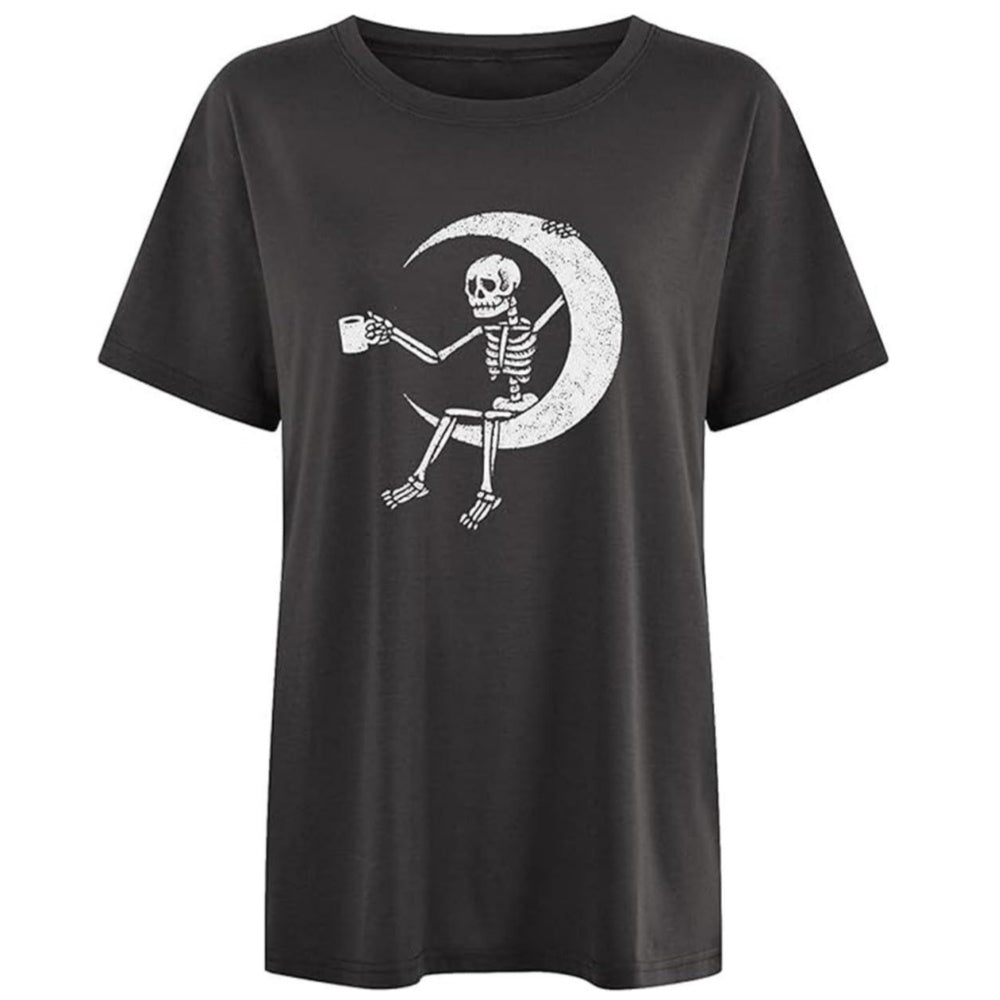 T SHIRT GRIS FONCE GOTHIQUE HIP HOP JAPONAIS EMO SKULL LUNE