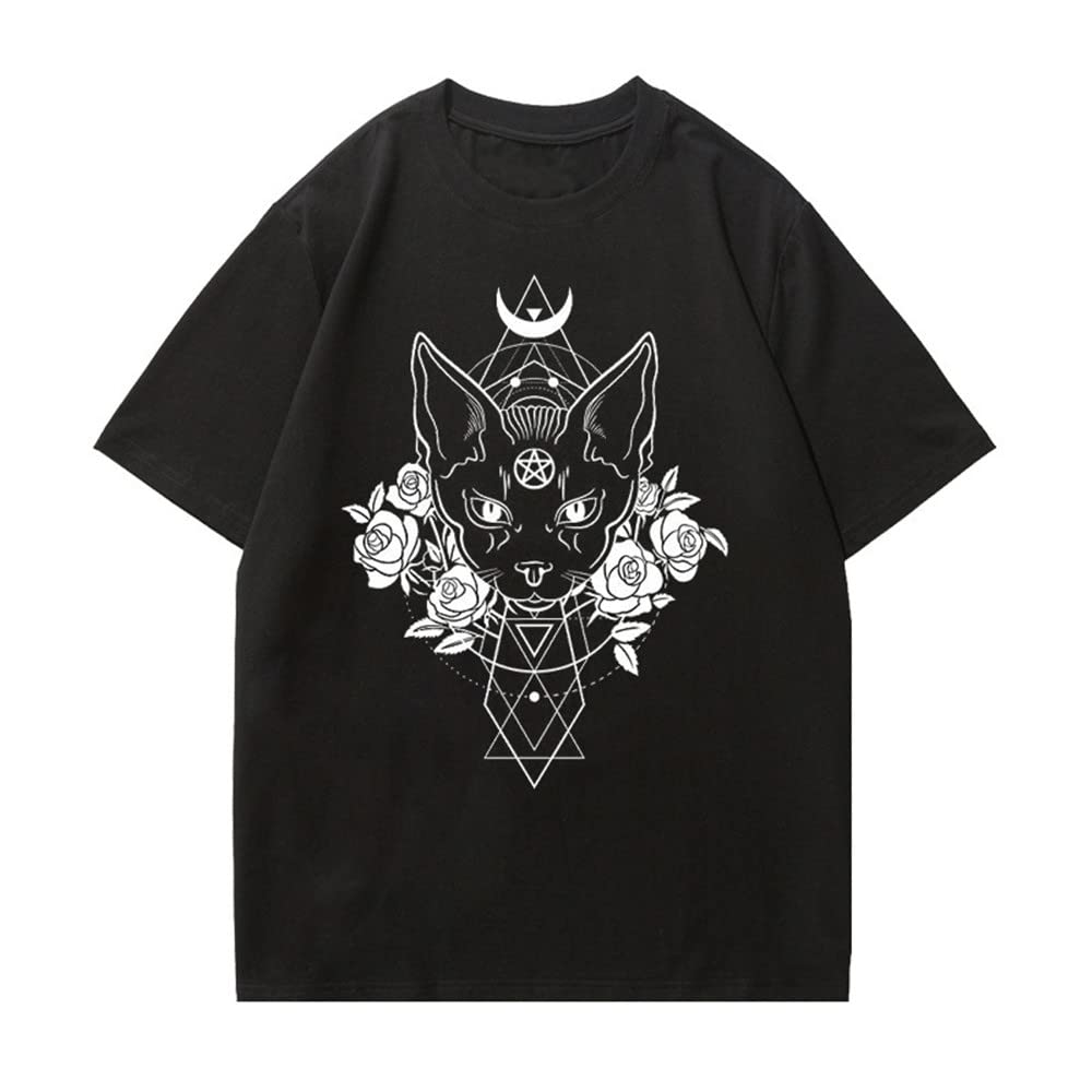 T SHIRT GOTHIQUE HIP HOP JAPONAIS EMO PENTAGRAMME CHAT