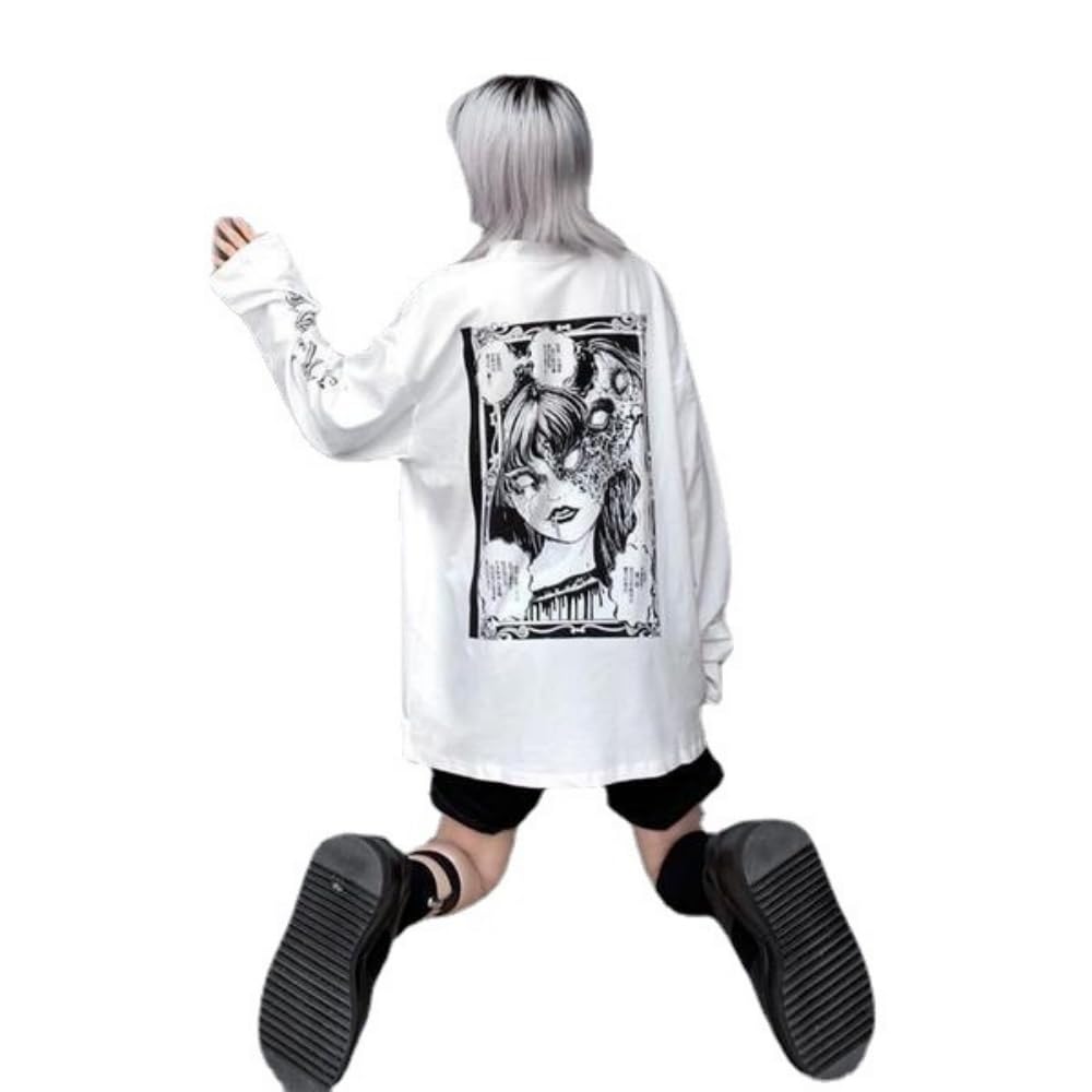 T SHIRT HARAJUKU GOTH JAPONAIS BLANC