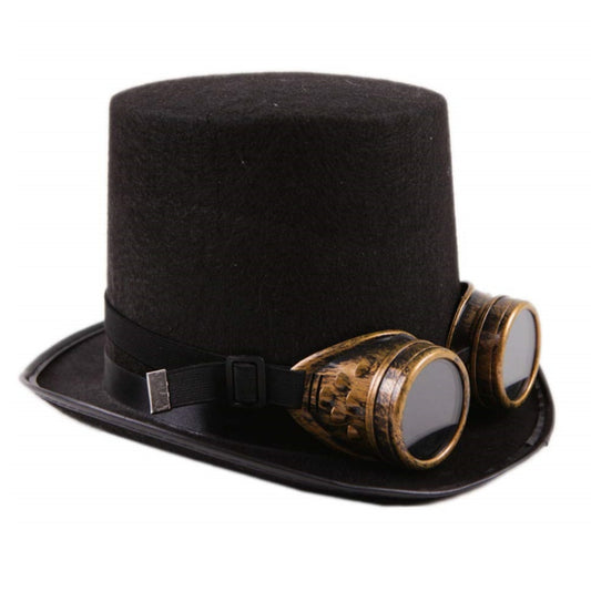 ENSEMBLE CHAPEAU NOIR STEAMPUNK LUNETTES CLOUS