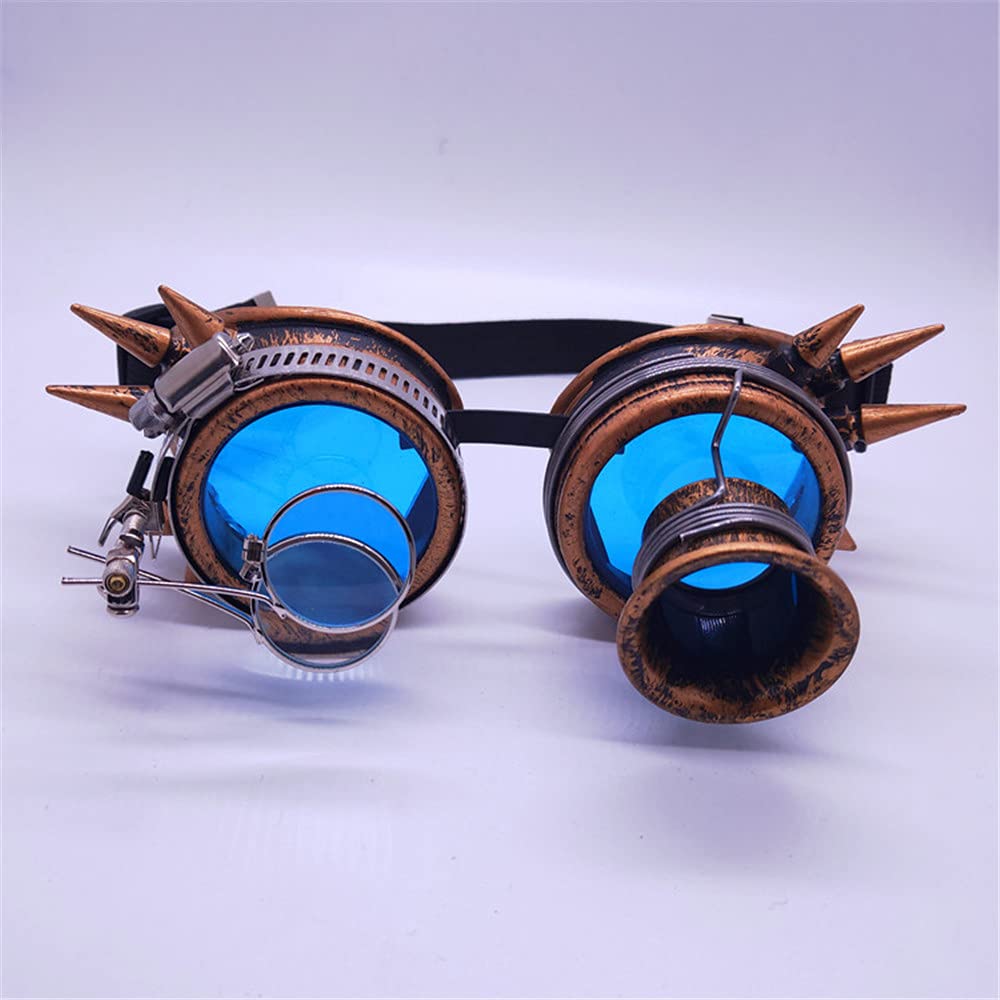 LUNETTES GOGGLES CLOUS SOUDURE STEAMPUNK CYBER BRONZE AVEC LOUPE