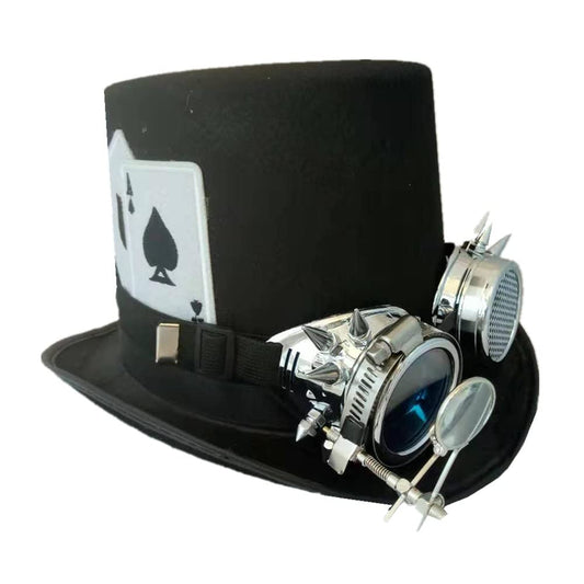 ENSEMBLE CHAPEAU STEAMPUNK LUNETTES CLOUS LOUPE