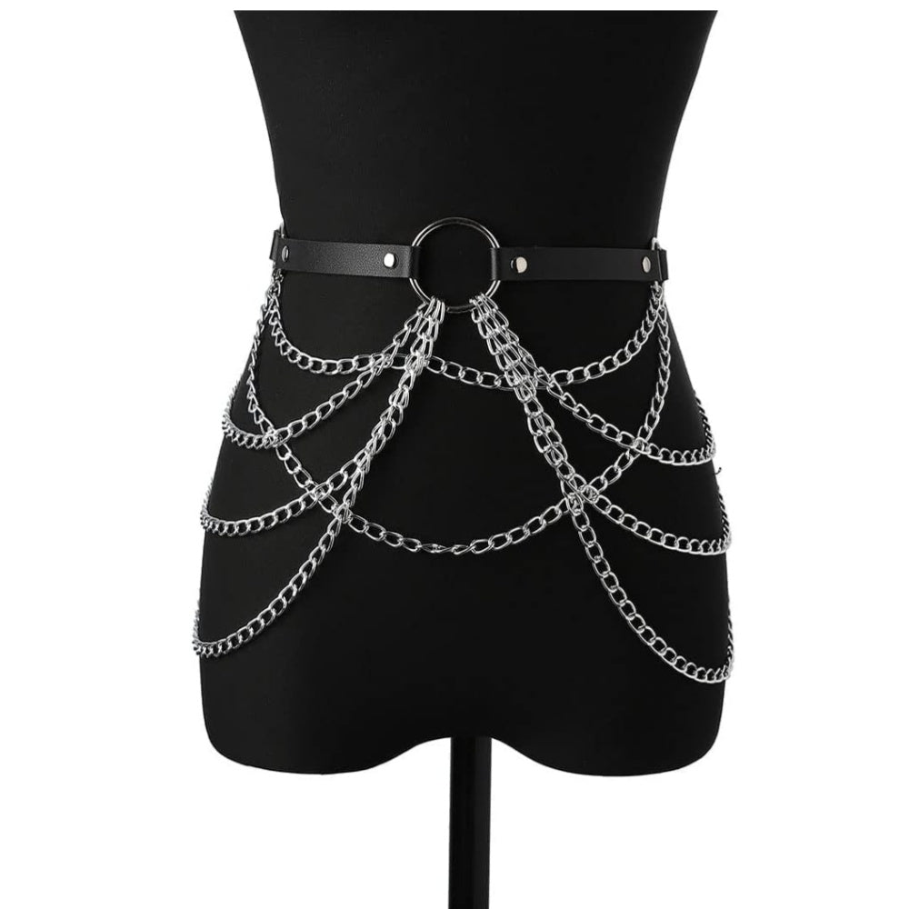 CEINTURE HARNAIS CHAINE PUNK FEMME ANNEAUX