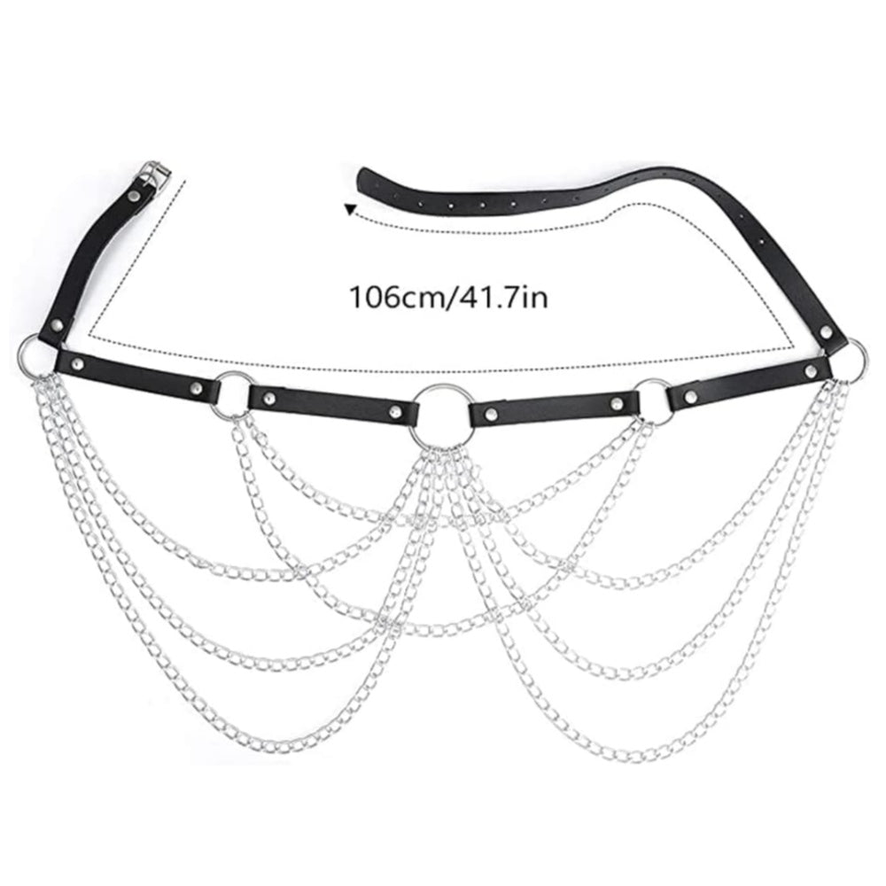 CEINTURE HARNAIS CHAINE PUNK FEMME ANNEAUX