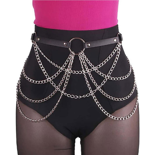 CEINTURE HARNAIS CHAINE PUNK FEMME ANNEAUX