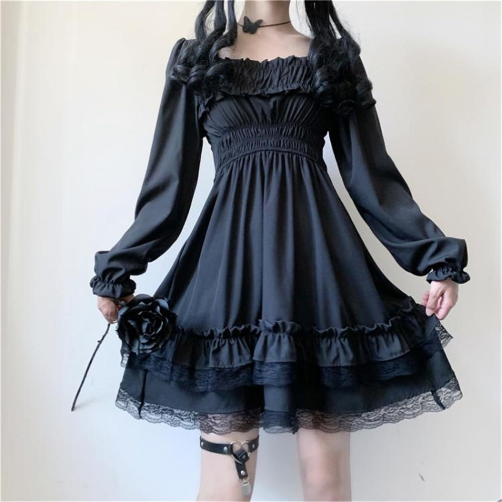 ROBE GOTHIQUE PUNK DENTELLE LONG NOIR