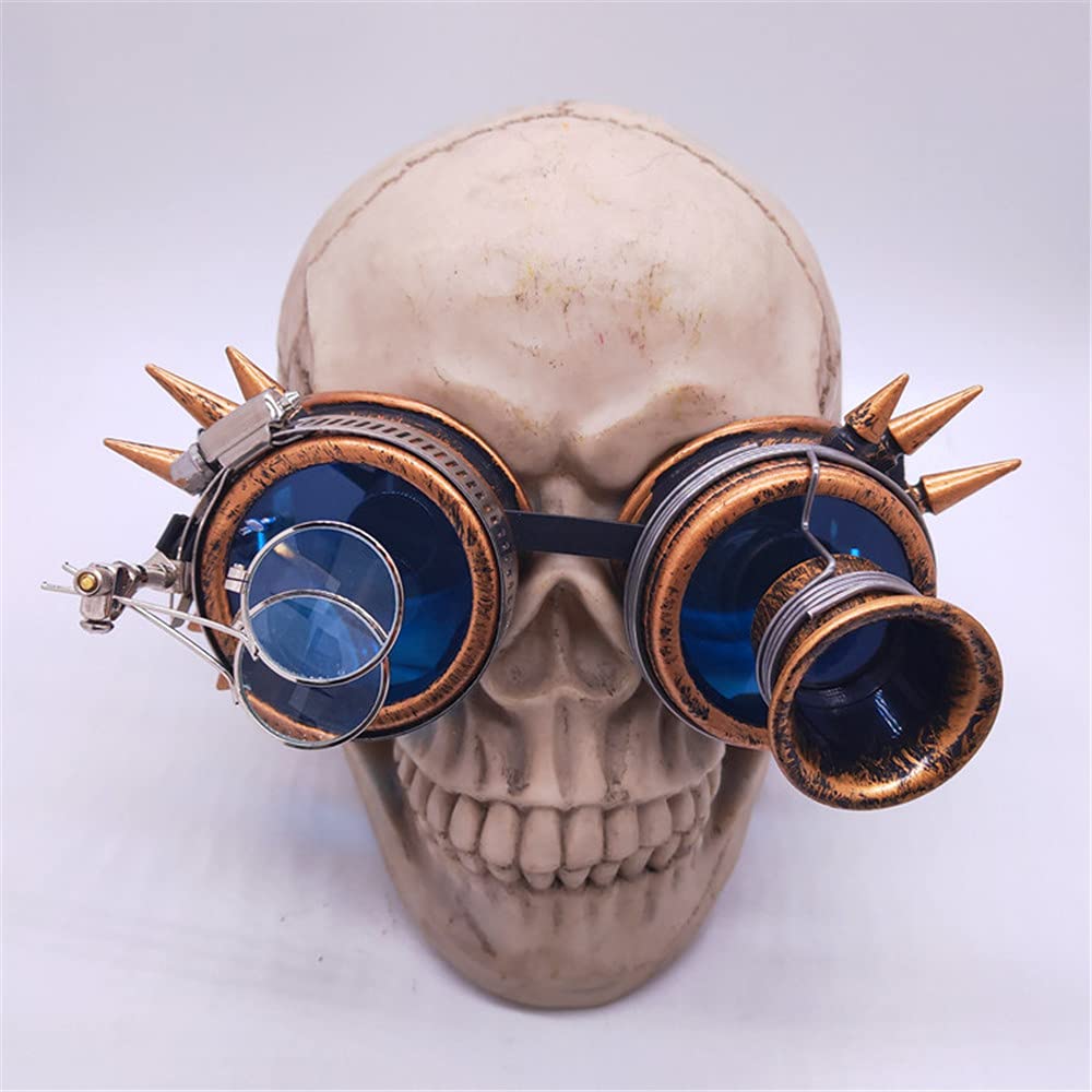 LUNETTES GOGGLES CLOUS SOUDURE STEAMPUNK CYBER BRONZE AVEC LOUPE