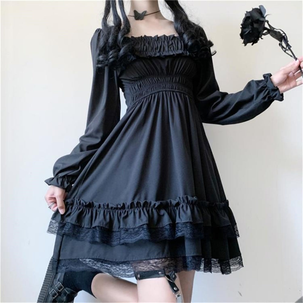 ROBE GOTHIQUE PUNK DENTELLE LONG NOIR