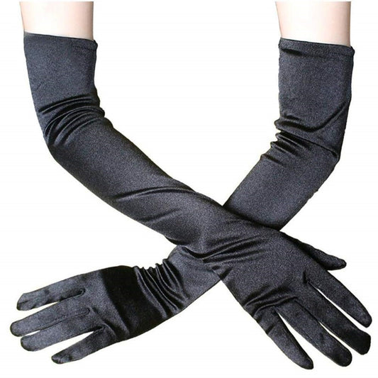 PAIRE GANTS NOIR SATIN LONG SOIREE