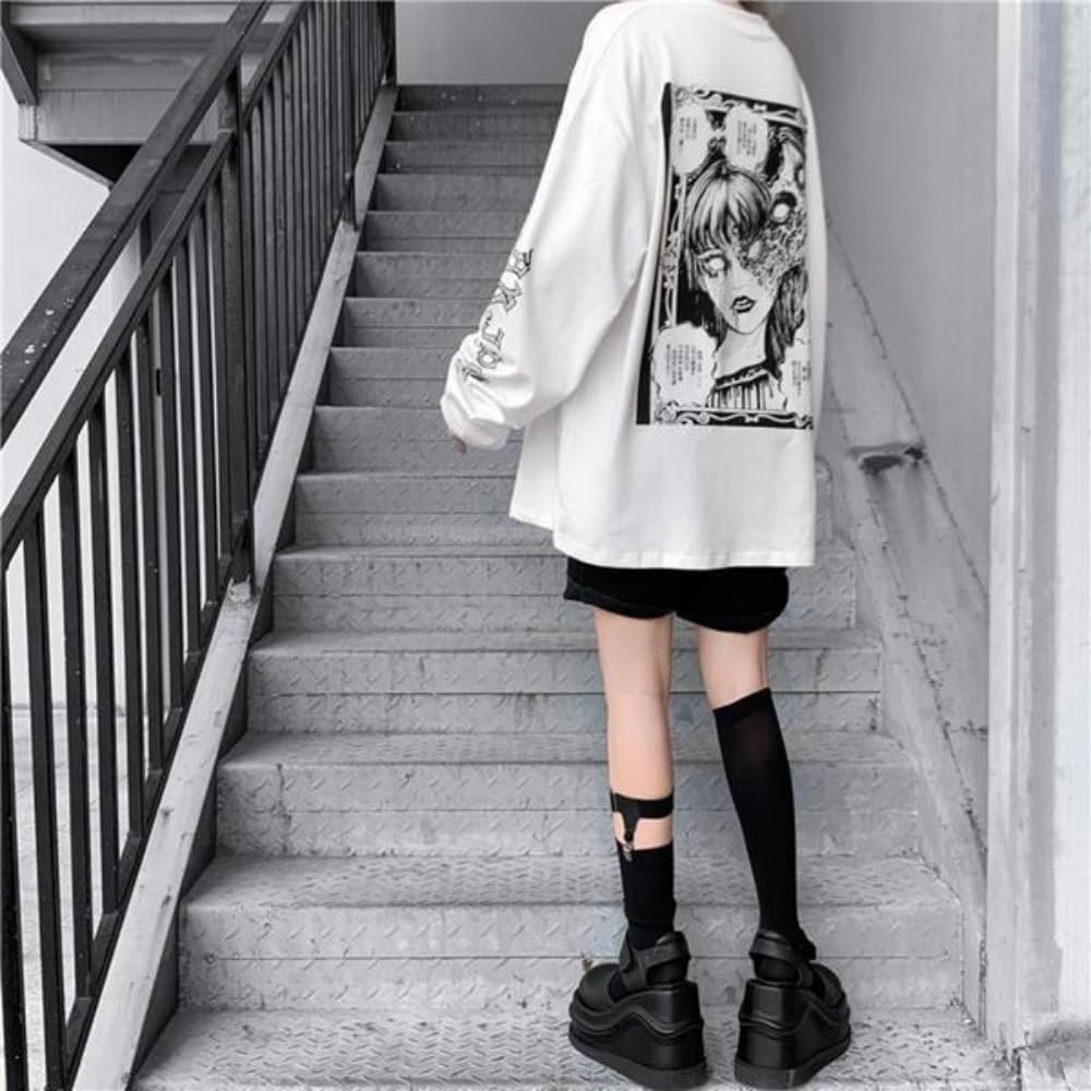 T SHIRT HARAJUKU GOTH JAPONAIS BLANC