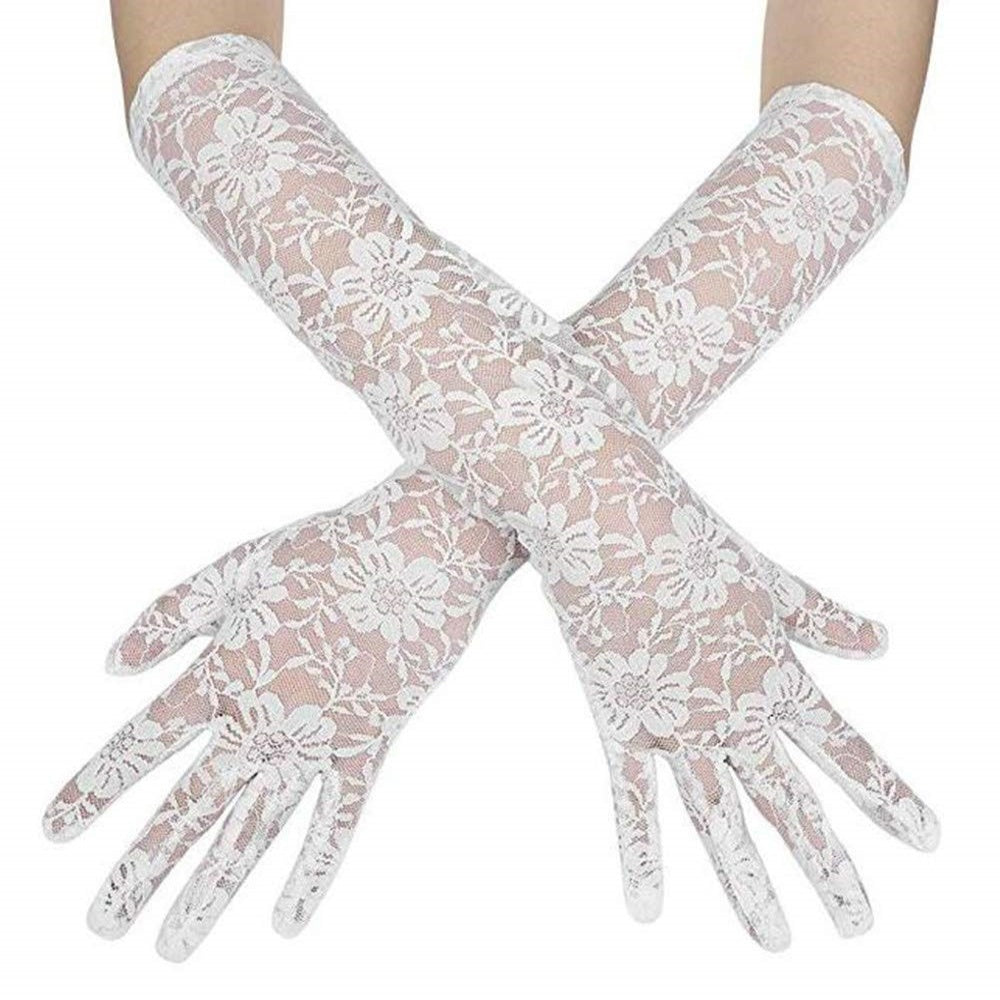 PAIRE GANTS BLANC DENTELLE LONG SOIREE