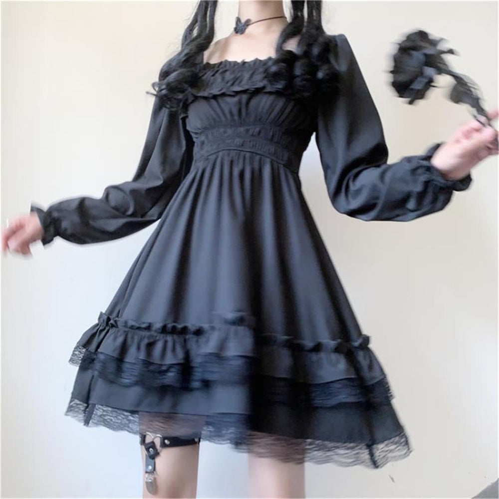 ROBE GOTHIQUE PUNK DENTELLE LONG NOIR