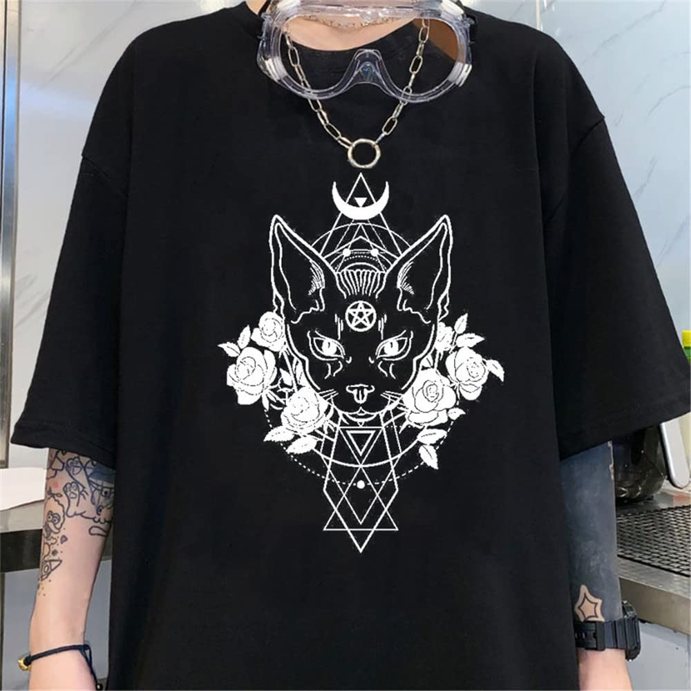 T SHIRT GOTHIQUE HIP HOP JAPONAIS EMO PENTAGRAMME CHAT