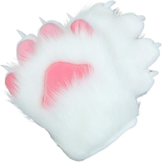 PAIRE GANTS PATTE CHAT NEKO BLANC AVEC SON MIGNON