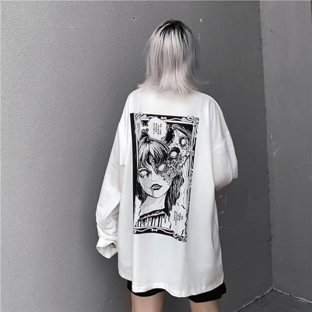 T SHIRT HARAJUKU GOTH JAPONAIS BLANC