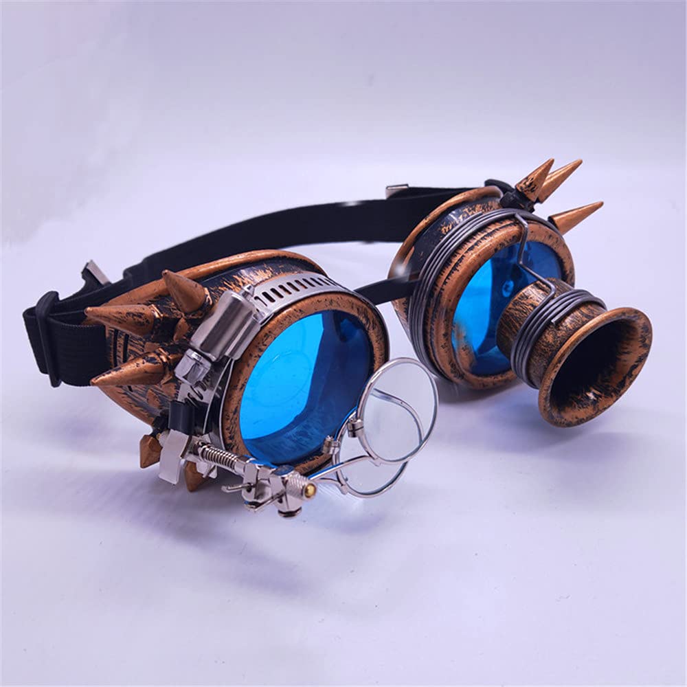 LUNETTES GOGGLES CLOUS SOUDURE STEAMPUNK CYBER BRONZE AVEC LOUPE