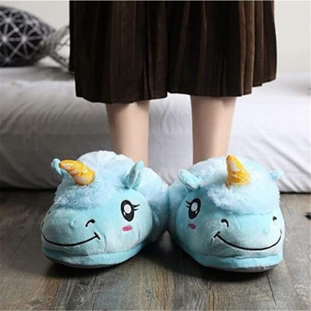 CHAUSSONS PANTOUFLES LICORNE BLEU PELUCHE