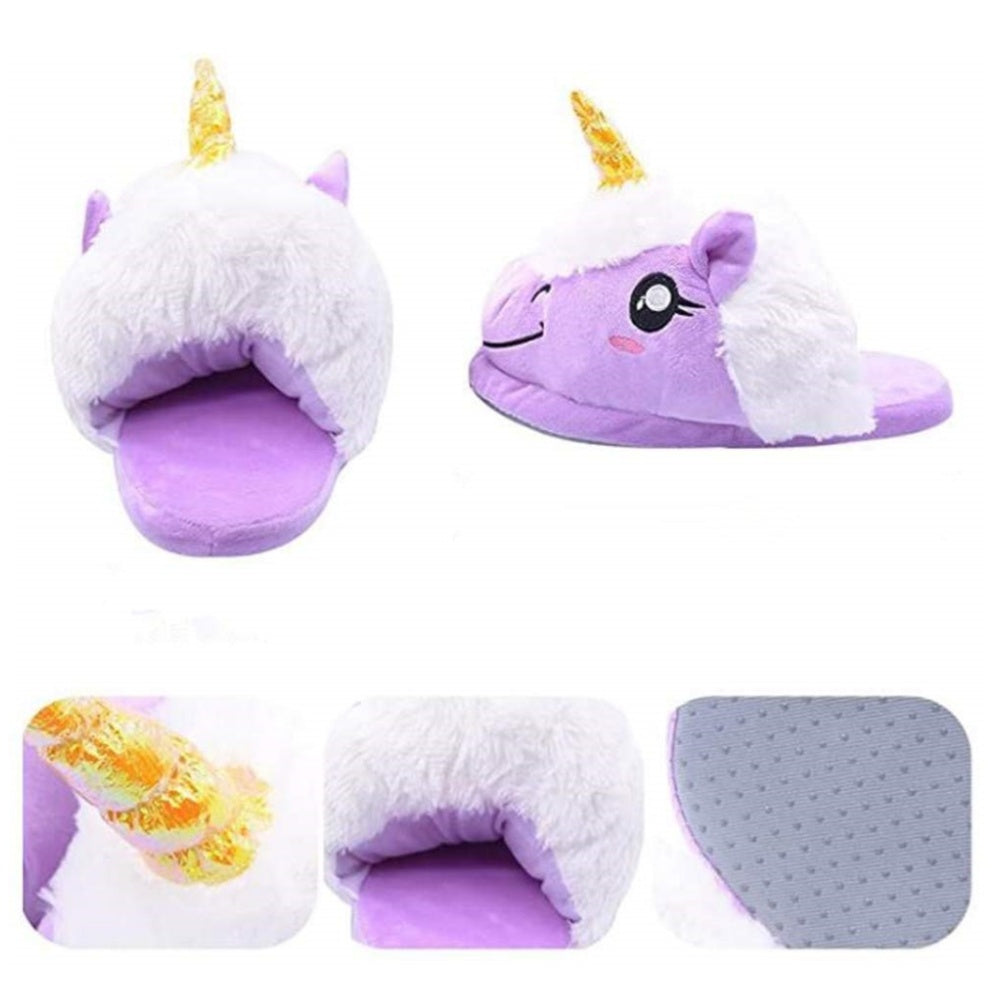 CHAUSSONS PANTOUFLES LICORNE VIOLET PELUCHE