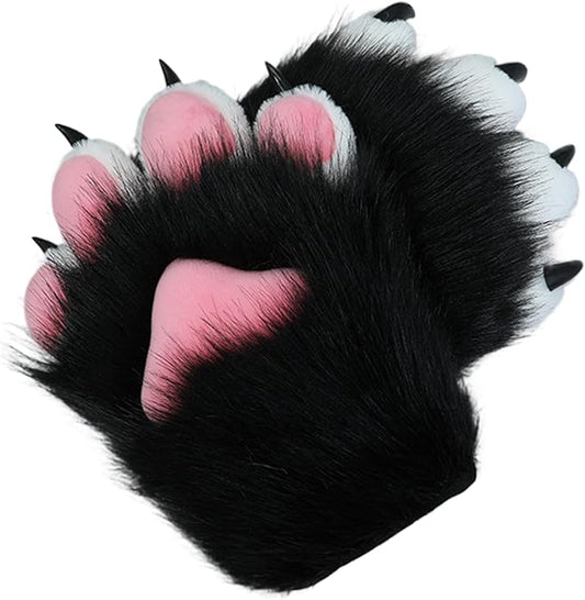 PAIRE GANTS PATTE CHAT NEKO BLANC NOIR AVEC SON MIGNON