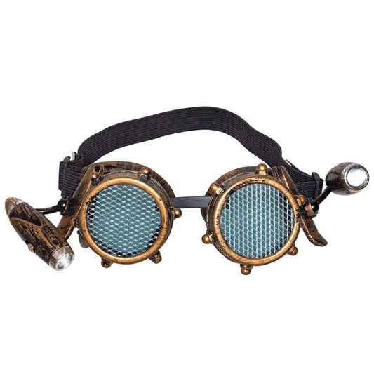 LUNETTES GOGGLES CLOUS SOUDURE STEAMPUNK CYBER BRONZE AVEC LAMPE