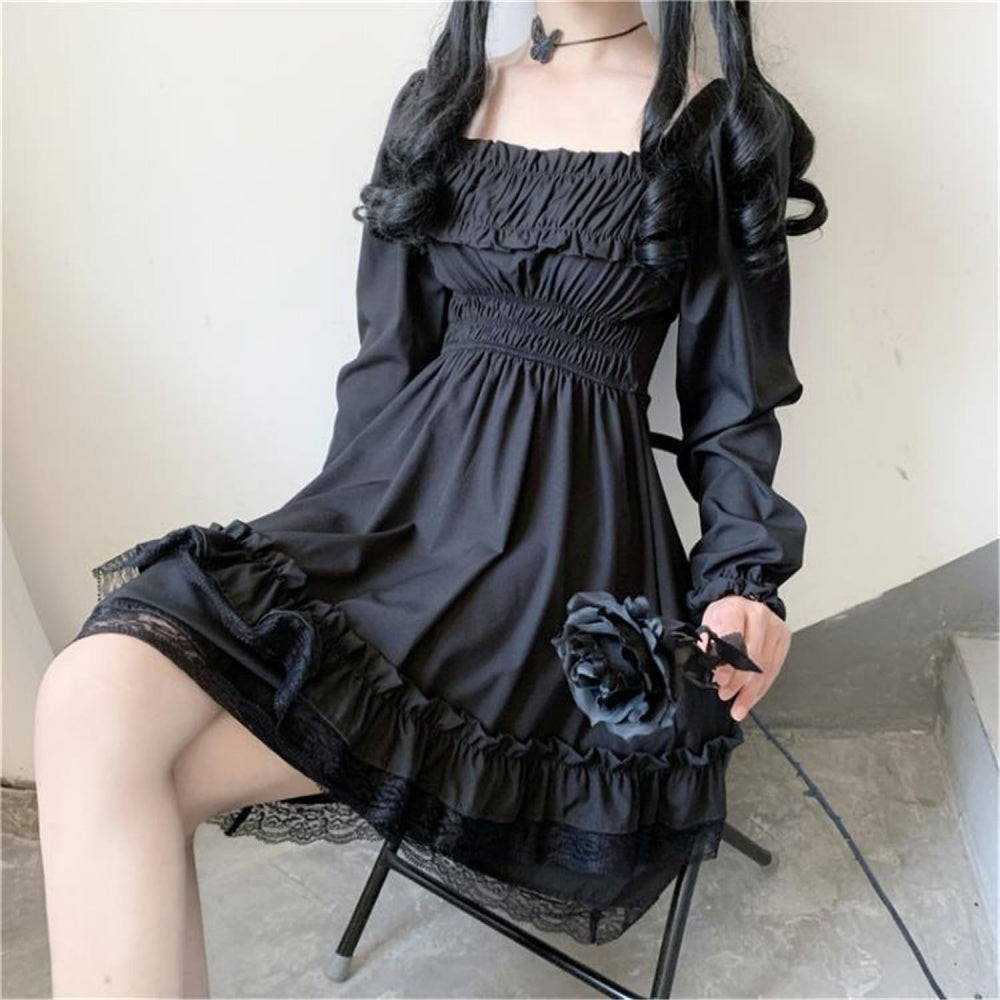 ROBE GOTHIQUE PUNK DENTELLE LONG NOIR